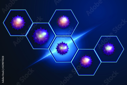 Corona Virus. virion of Coronavirus on white background. Bacteria infection or virus flu background that caused epidemic of pneumonia. Vector illustration for science and medical use