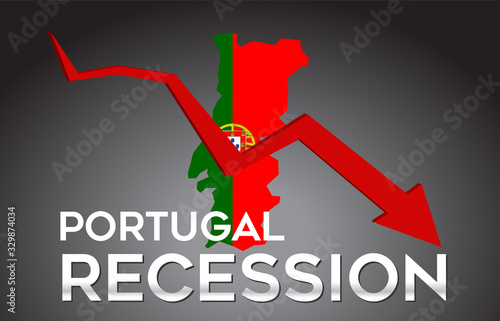 Map of Portugal Recession Economic Crisis Creative Concept with Economic Crash Arrow.