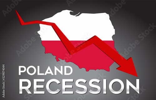 Map of Poland Recession Economic Crisis Creative Concept with Economic Crash Arrow.