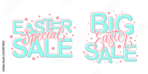 Easter Sale promotional commercial templates set. Holiday season special offer labels with hand lettering for discount shopping  retail  promotion and advertising. Vector illustration.