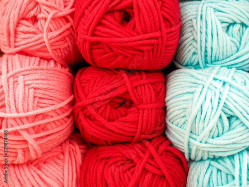 Multi-colored blue, red, pink woolen threads