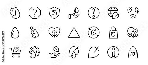 Ecology Icon Set, Vector lines, contains icons such as photosynthesis, Enviroment protection, Eco-friendly package, growth time, Editable stroke, perfect 48x48 pixels, White background