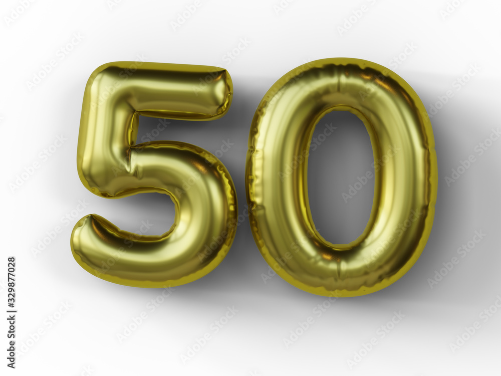 Golden balloon in shape of number 50. isolated. 3d illustration. Golden balloon in shape of number 50. isolated. 3d illustration.