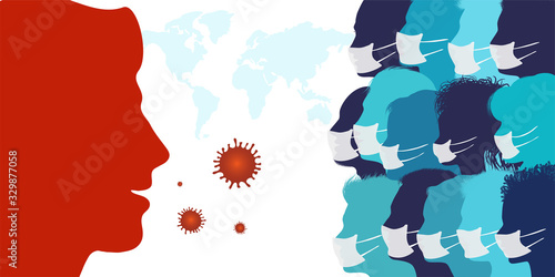 Group people diversity wearing medical masks. Crowd of people planning themselves from viral or bacteriological infection. Banner. Coronavirus epidemic and pandemic. Contagion. Prevention