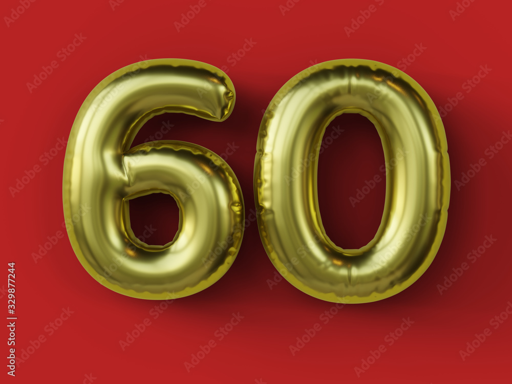 Golden balloon in shape of number 60. isolated. 3d illustration. Golden balloon in shape of number 60. isolated. 3d illustration.