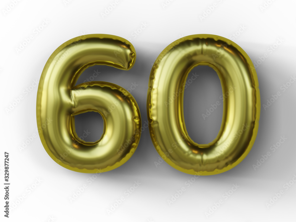 Golden balloon in shape of number 60. isolated. 3d illustration. Golden balloon in shape of number 60. isolated. 3d illustration.