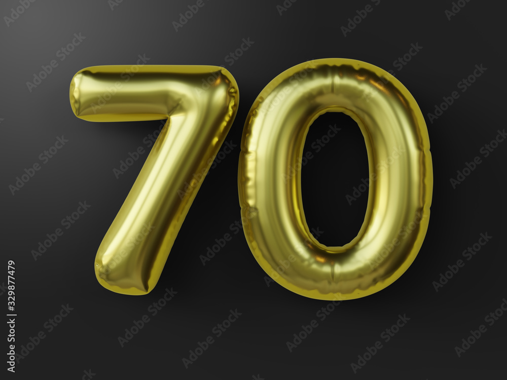 Golden balloon in shape of number 70. isolated. 3d illustration. Golden balloon in shape of number 70. isolated. 3d illustration.