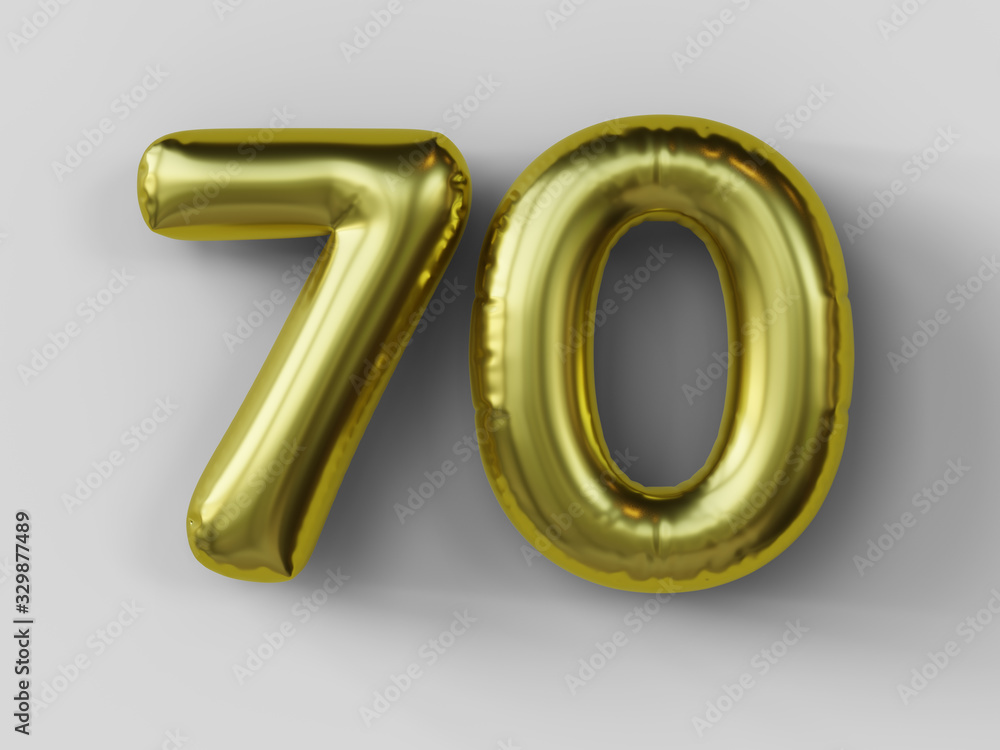 Golden balloon in shape of number 70. isolated. 3d illustration. Golden balloon in shape of number 70. isolated. 3d illustration.