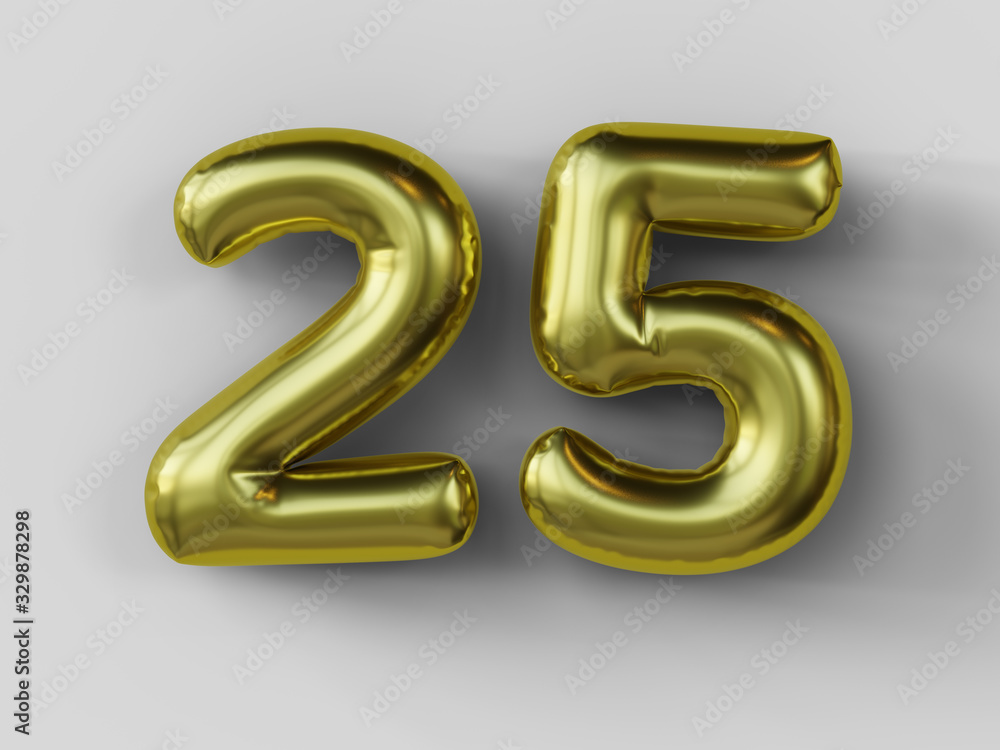 Golden balloon in shape of number 25. isolated. 3d illustration. Golden balloon in shape of number 25. isolated. 3d illustration.