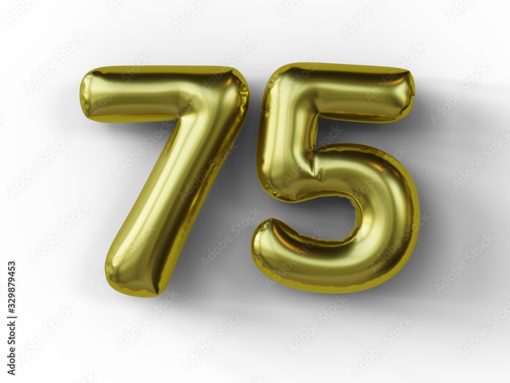 Golden balloon in shape of number 75. isolated. 3d illustration. Golden balloon in shape of number 75. isolated. 3d illustration.
