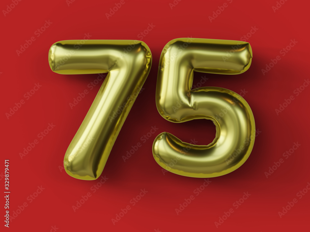 Golden balloon in shape of number 75. isolated. 3d illustration. Golden balloon in shape of number 75. isolated. 3d illustration.