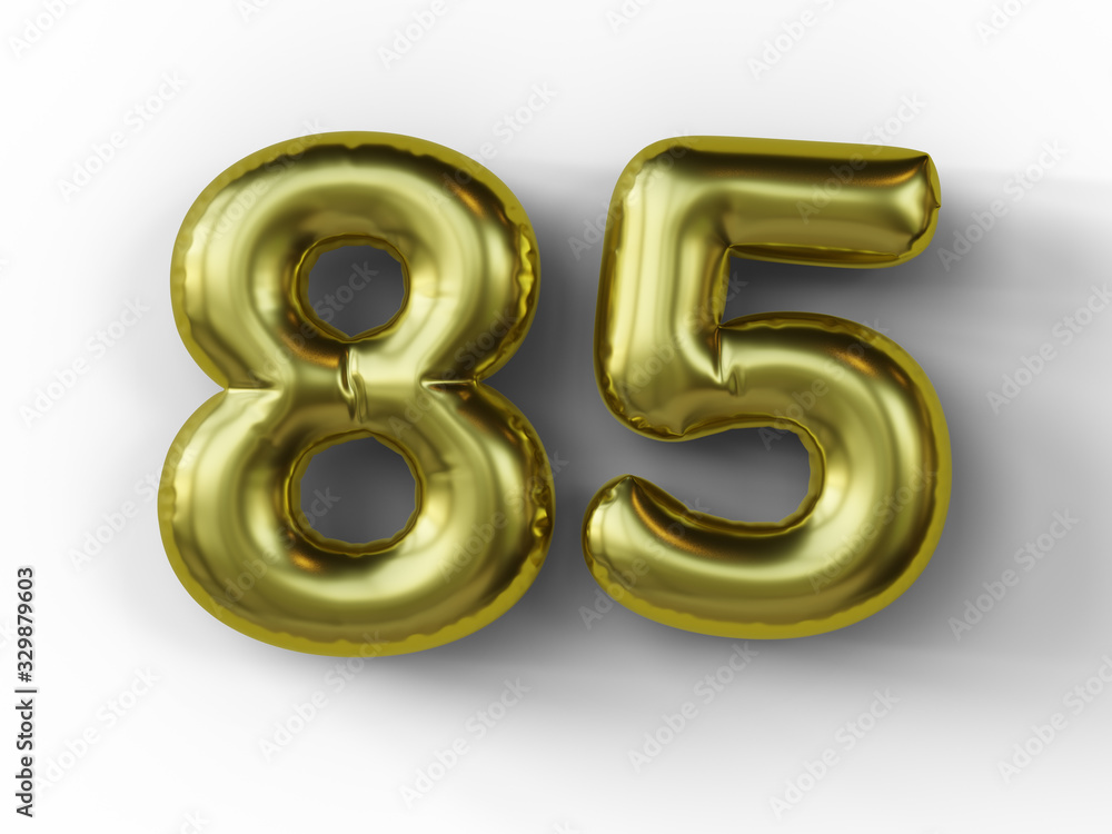 Golden balloon in shape of number 85. isolated. 3d illustration. Golden balloon in shape of number 85. isolated. 3d illustration.