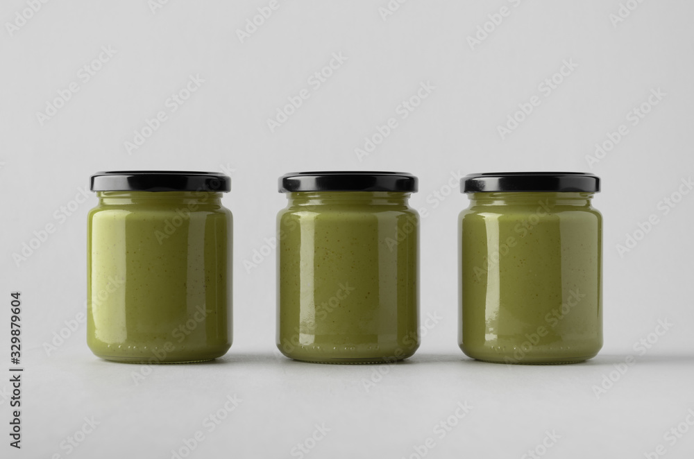 Pumpkin / Hemp Seed Butter Jar Mock-Up - Three Jars Pumpkin / Hemp Seed Butter Jar Mock-Up - Three Jars