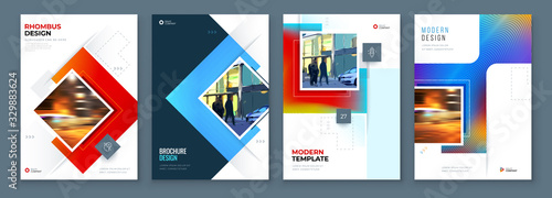 Brochure Cover Background Design. Corporate Template Layout for Business Annual Report, Catalog, Magazine or Flyer Mockup. Creative Modern Bright Concept with Square Rhombus Shapes. Vector Background.