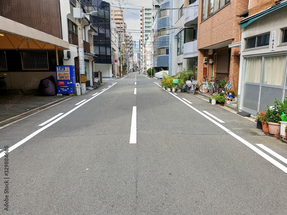 Narrow street in Osaka with no traffic