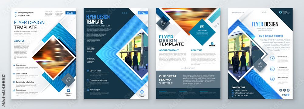 Flyer Template Layout Design. Corporate Business Flyer, Brochure, Annual Report, Catalog, Magazine Mockup. Creative Modern Bright Flyer Concept with Square Shapes - obrazy, fototapety, plakaty 