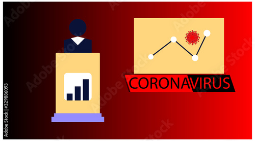 Coronavirus banner for awareness & alert to the spread of disease, symptoms or preventive measures. Corona virus design with infographic news and background microscopic view of viruses. presenters.