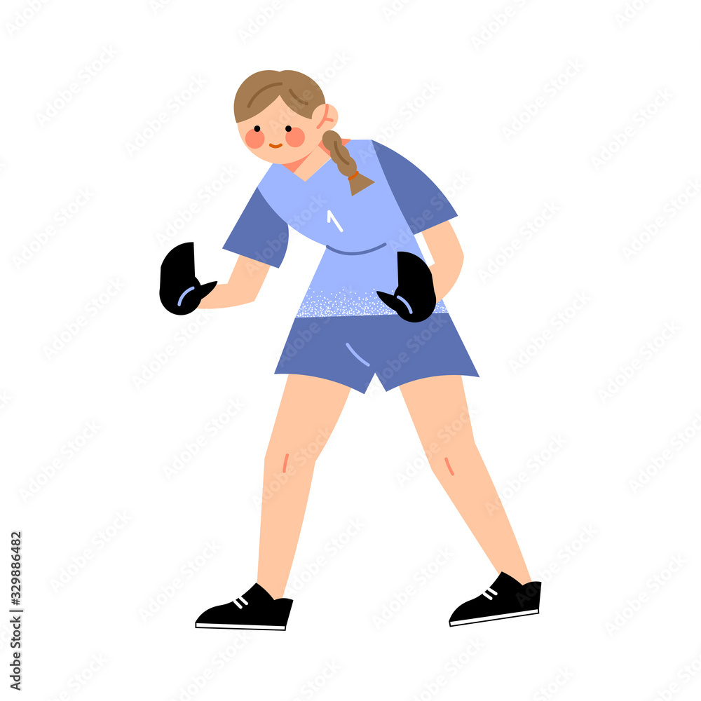 Female soccer goalkeeper player in the blue t-shirt left side view. Vector illustration in flat cartoon style. Female soccer goalkeeper player in the blue t-shirt left side view. Vector illustration in flat cartoon style.