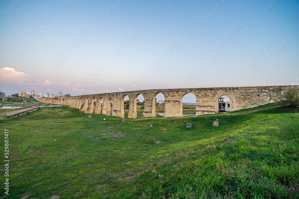 Old Kamares aqueduct in city Larnaca, Cyprus.