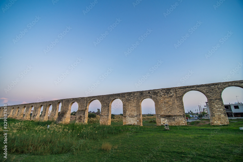 Old Kamares aqueduct in city Larnaca, Cyprus.