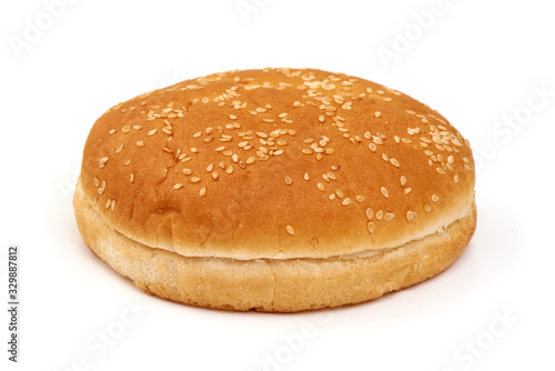 Burger buns with sesame seeds, ingredients for hamburger, isolated on white background