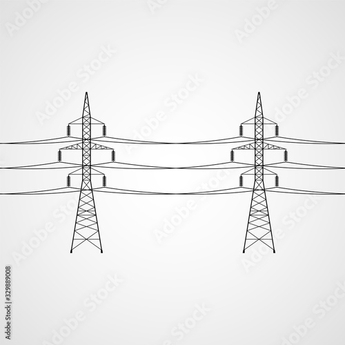Power lines. High voltage power line transmission towers. Vector illustration