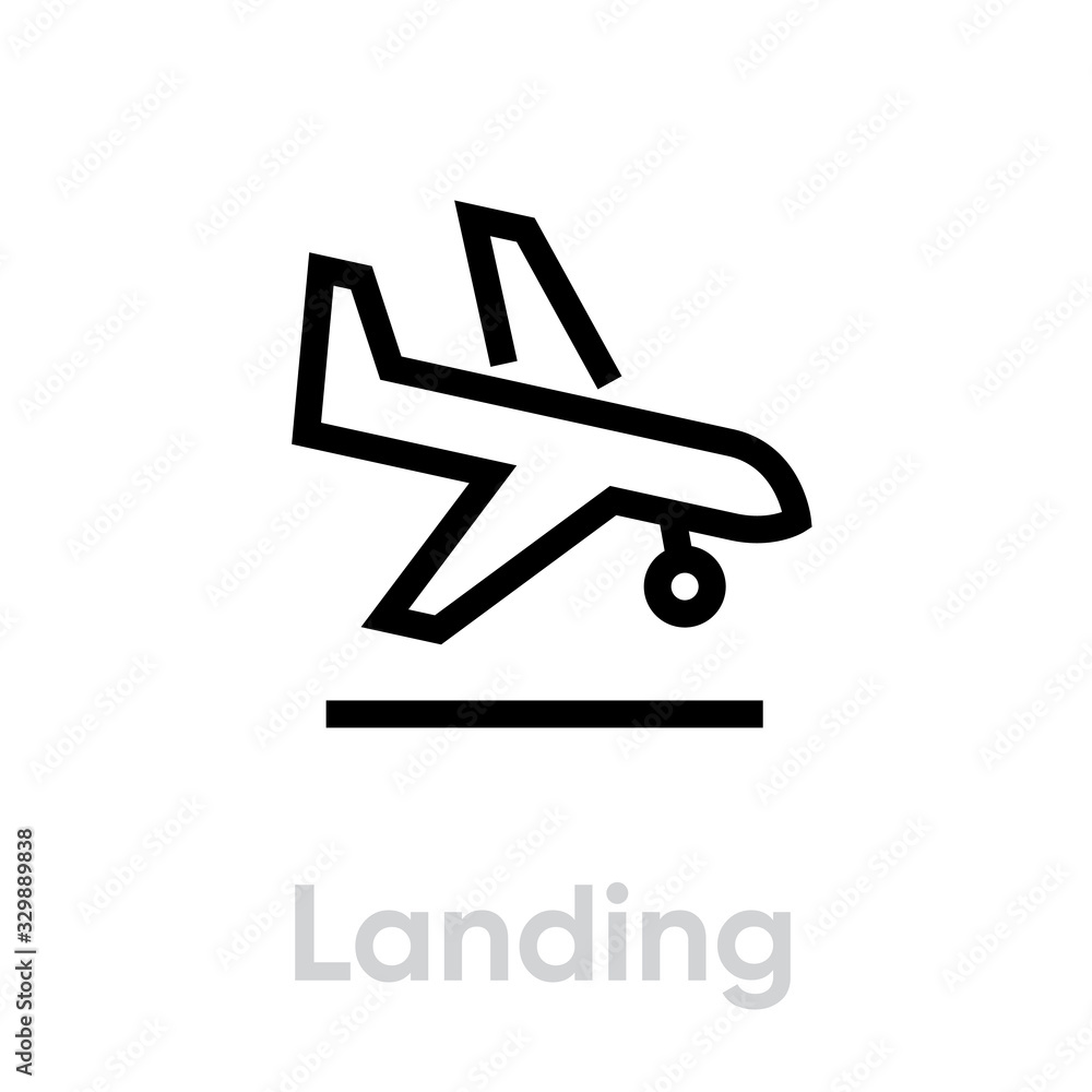 Airplane landing icon. Editable line vector. Simple isolated single sign.