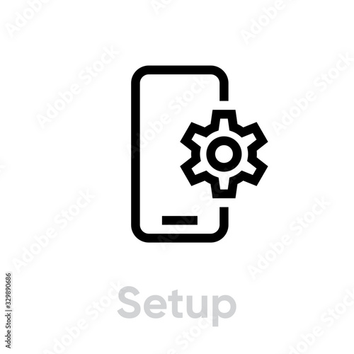 Setup phone icon. Editable line vector.