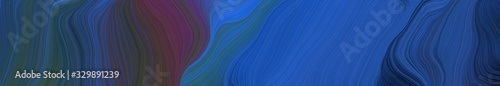 wide colored background banner with dark slate blue, royal blue and very dark blue color. modern soft swirl waves background design