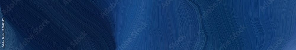 wide colored banner with waves. elegant curvy swirl waves background design with midnight blue, very dark blue and teal blue color - obrazy, fototapety, plakaty 
