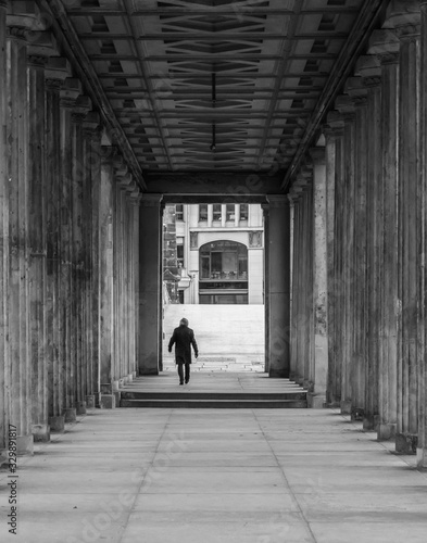 Full Length Rear View Of Man Standing On Pathway Amidst Columns
