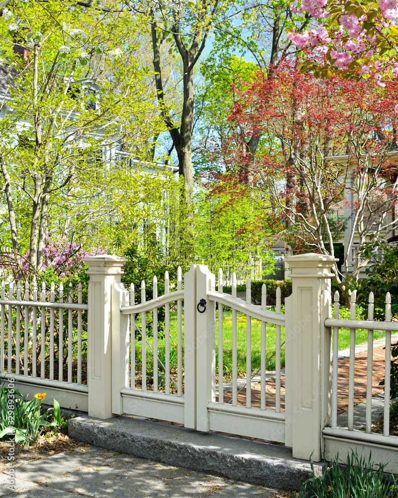 Elegant Wooden Fence and Gate on House Entrance Elegant Wooden Fence and Gate on House Entrance