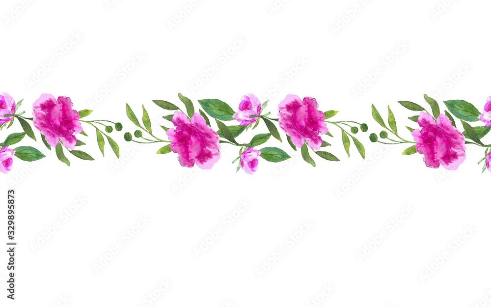 Banner of watercolor decorative colors on a white background. Spring, summer decor for holidays and invitations. 