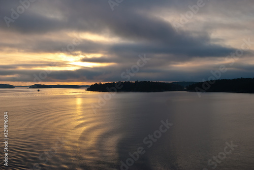 Baltic sea  sunrise  Scandinavia  Sweden  Islands  view from the ferry