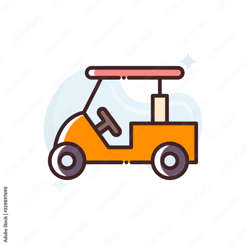 Golf Cart Vector Icon Filled Outline Style Illustration.