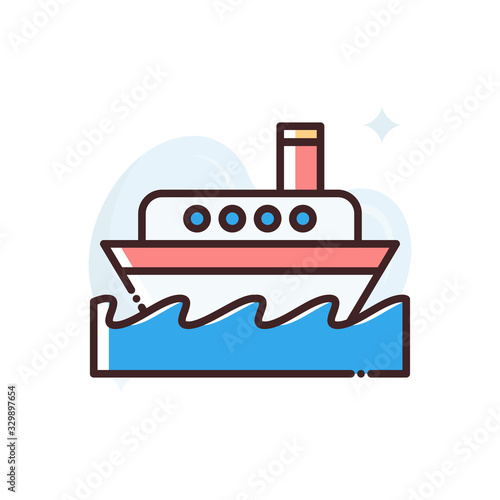 Ship Vector Icon Filled Outline Style Illustration.