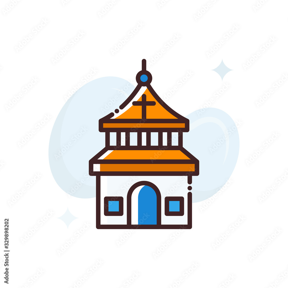 Church Vector Icon Filled Outline Style Illustration.