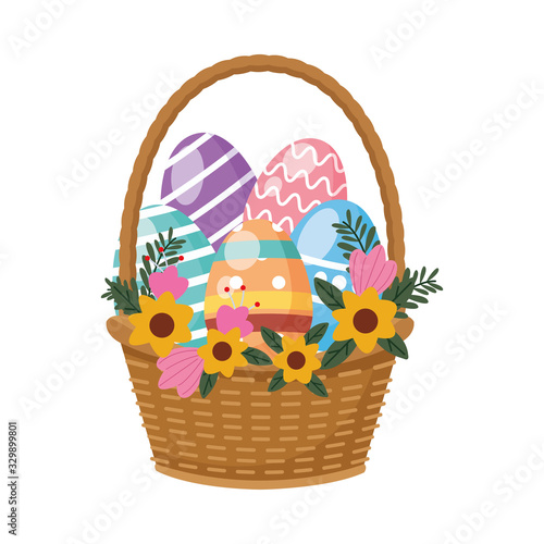 eggs painted in basket with flowers easter decoration