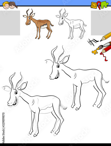 drawing and coloring worksheet with impala animal