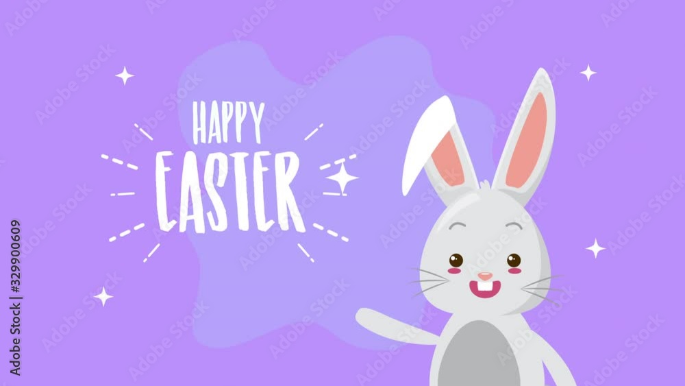 happy easter animated card with cute rabbit and lettering happy easter animated card with cute rabbit and lettering