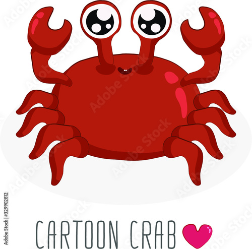 Vector illustration. Red cartoon crab. Smile.