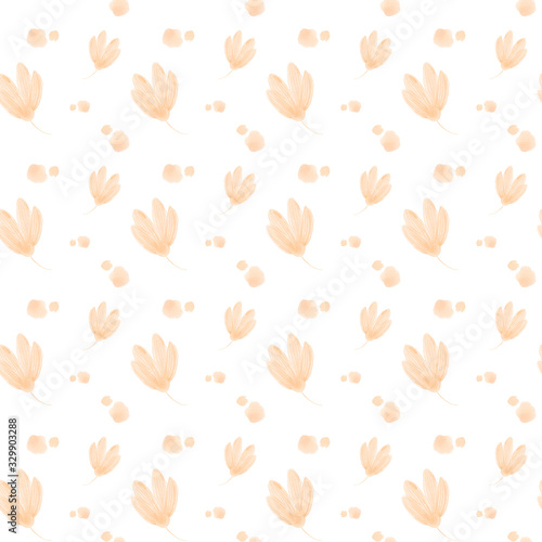 Tender orange flower watercolor digital art seamless pattern on white background. Print for cards, invitations, weddings, banners, posters, fabrics, wrapping paper, packages, web design.