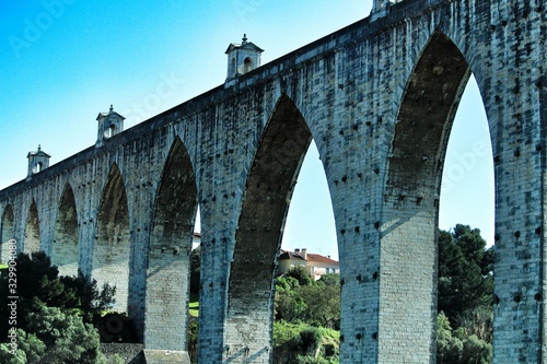 Canvas Print Beautiful stone aqueduct called Aguas Livres in Lisbon