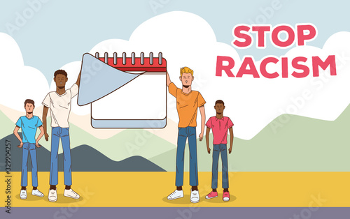 group of interracial men stop racism campaign