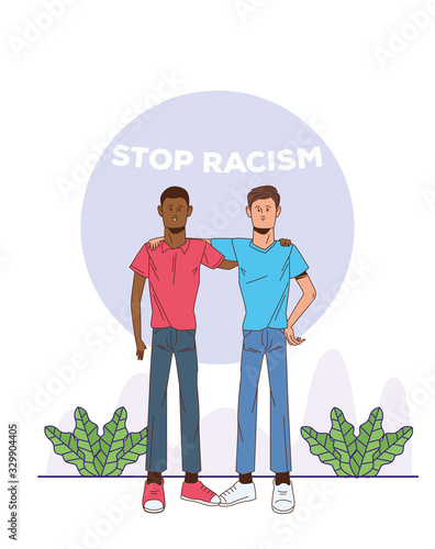 couple of interracial men stop racism campaign