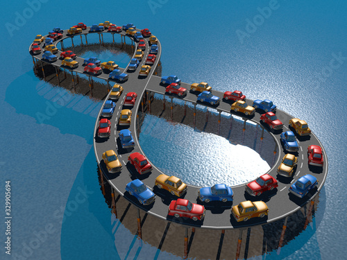 Slika na platnu A string of cars moving across the bridge in the form of an infinity sign in the