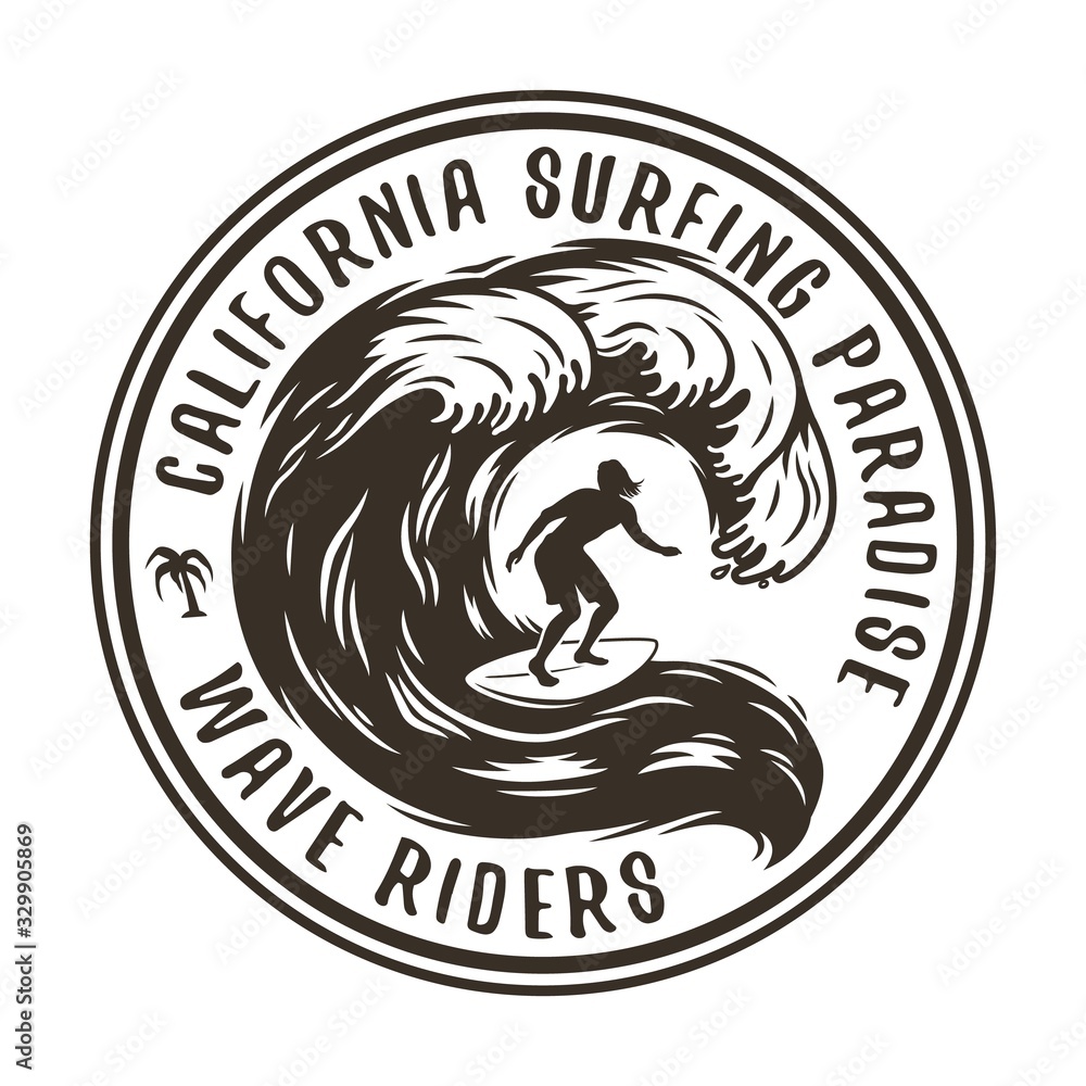 Silhouette of a man on a wave on surfing board Silhouette of a man on a wave on surfing board