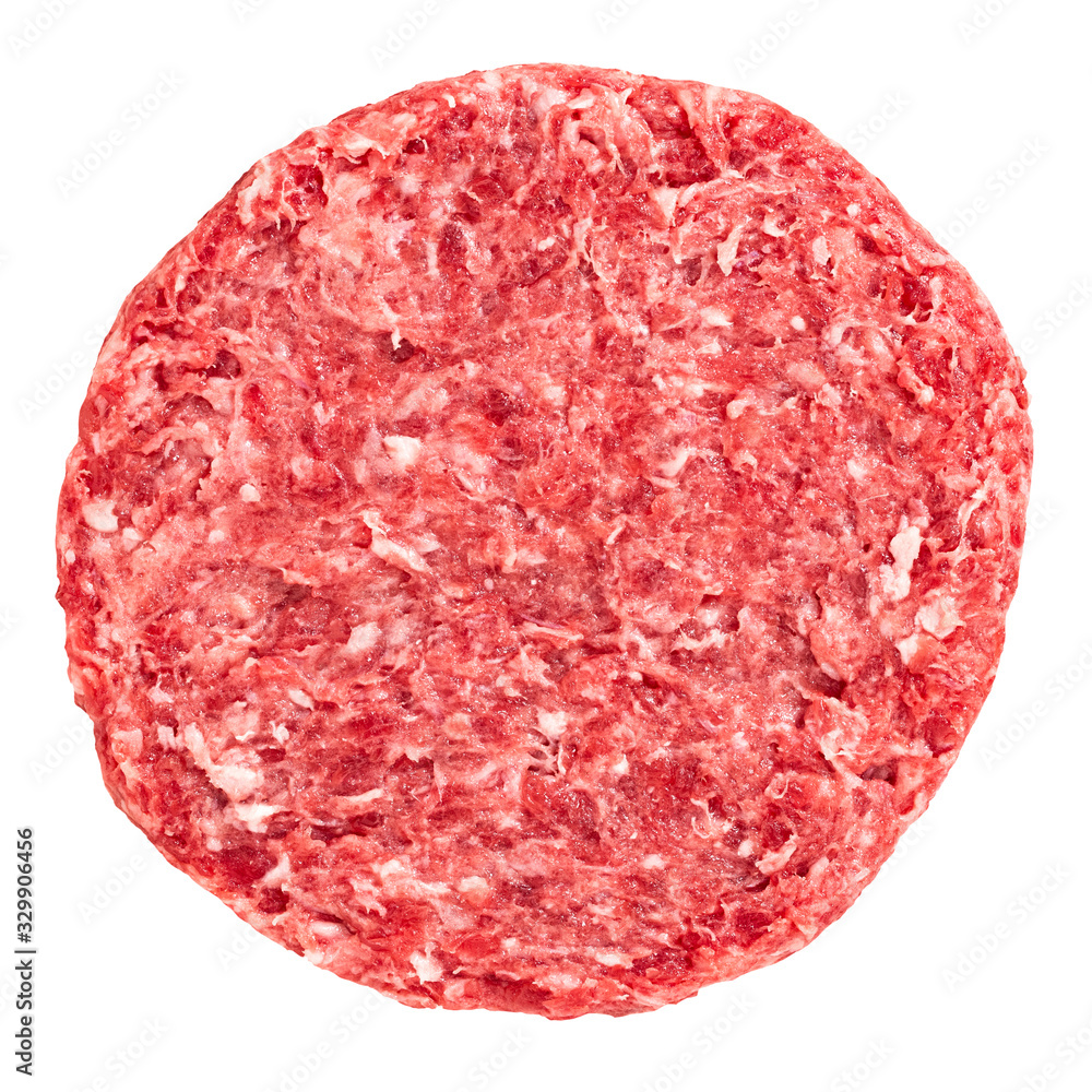 Raw fresh large beef burger isolated on white background Raw fresh large beef burger isolated on white background