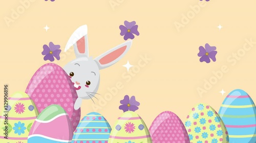 happy easter animated card with eggs painted and rabbit