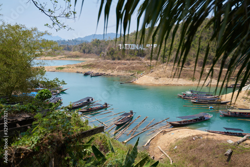 Thai passenger boat. Khao SOK national Park is nature reserve in South of Thailand with dense untouched jungles, limestone karst formations, an artificial lake Cheo LAN Surat Thani. February 26, 2020